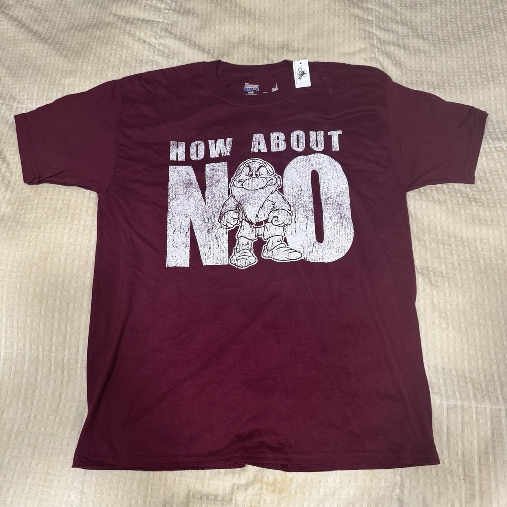 Disney Grumpy Dwarf Shirt Mens Large Maroon How About No T-Shirt Disney Park New - Picture 7 of 8
